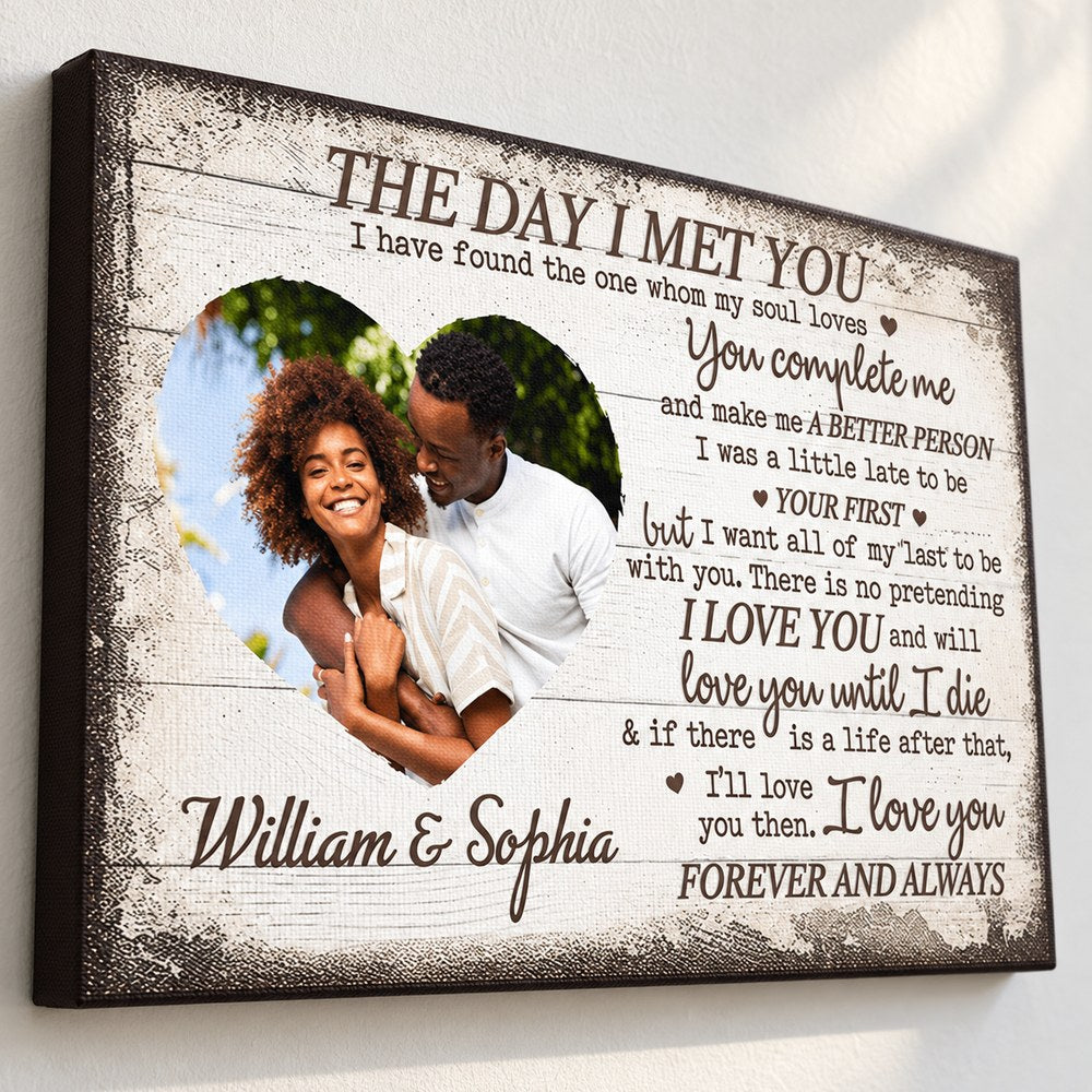 Close up detail of personalized couple canvas texture and printed love poem