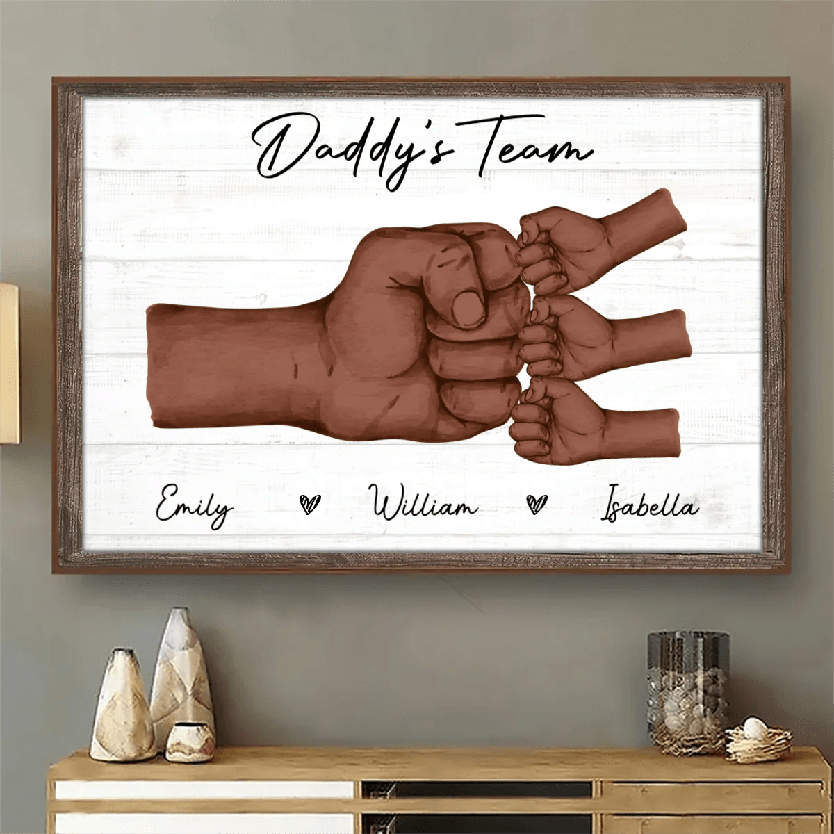Black Daddy & Kids, Together We're A Team - Personalized Wrapped Canvas - Father's Day Gift for Black Dad, Grandpa, Daddy, Dada, African American, Black History Month, Juneteenth