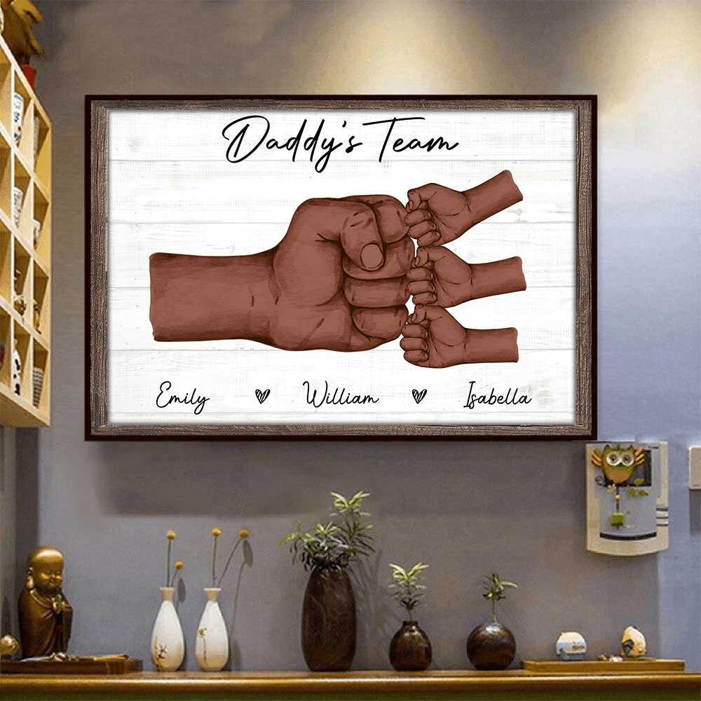 Black Daddy & Kids, Together We're A Team - Personalized Wrapped Canvas - Father's Day Gift for Black Dad, Grandpa, Daddy, Dada, African American, Black History Month, Juneteenth