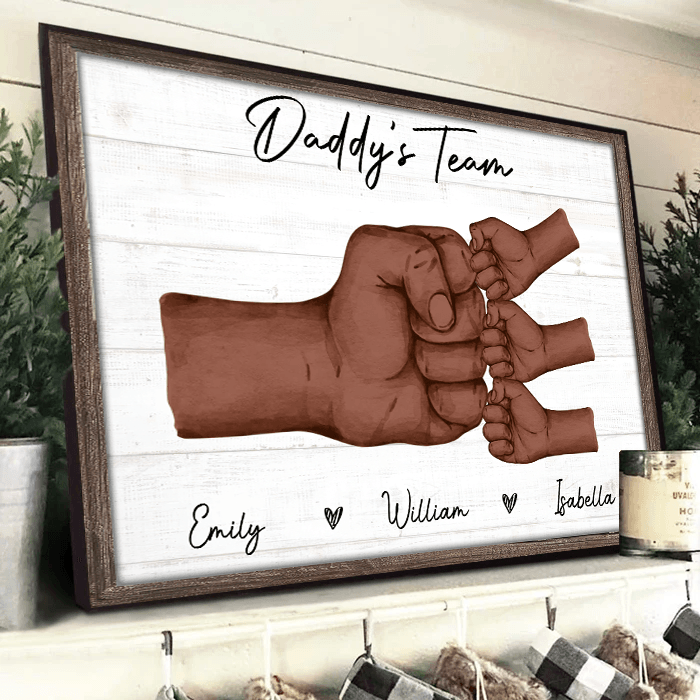 Black Daddy & Kids, Together We're A Team - Personalized Wrapped Canvas - Father's Day Gift for Black Dad, Grandpa, Daddy, Dada, African American, Black History Month, Juneteenth