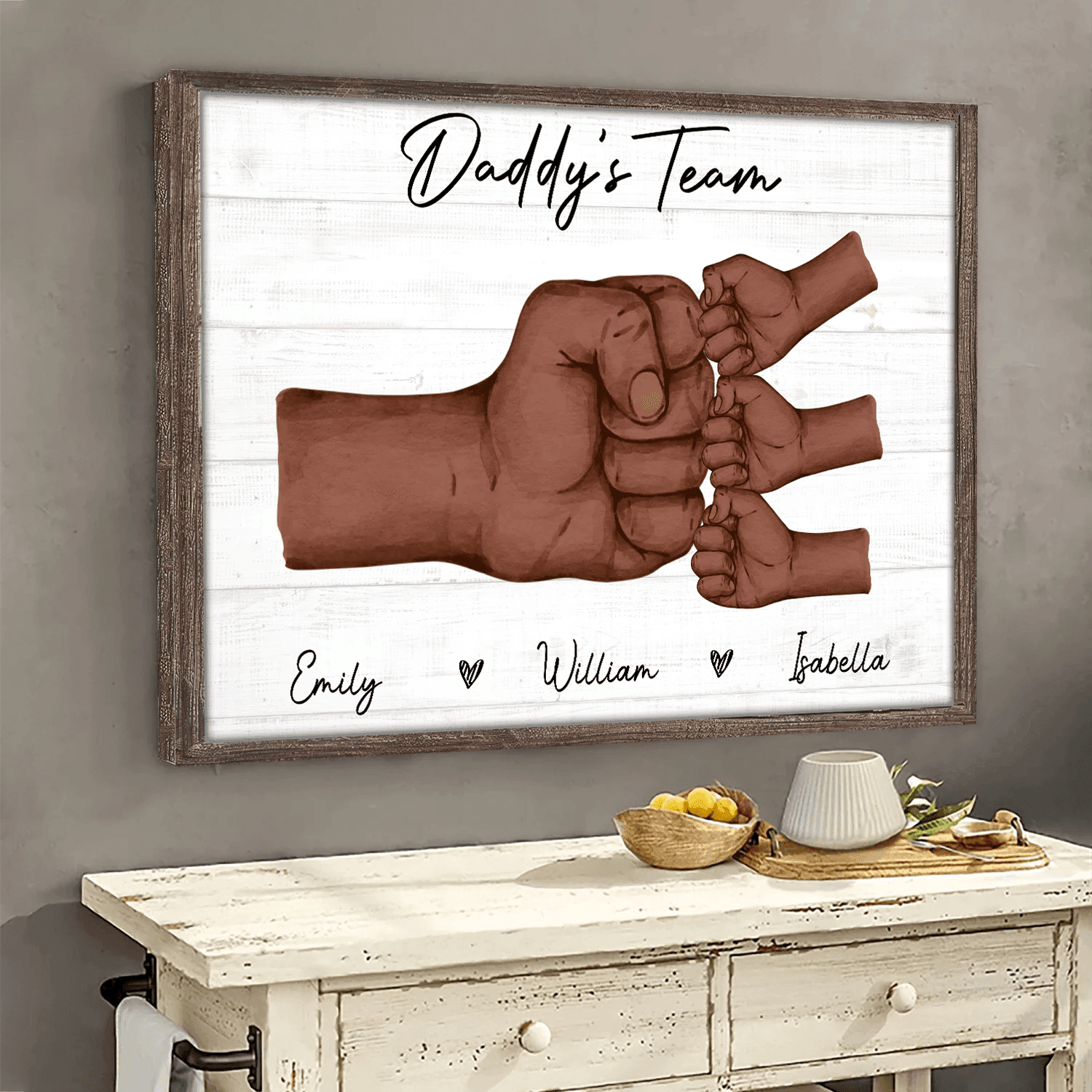 Black Daddy & Kids, Together We're A Team - Personalized Wrapped Canvas - Father's Day Gift for Black Dad, Grandpa, Daddy, Dada, African American, Black History Month, Juneteenth