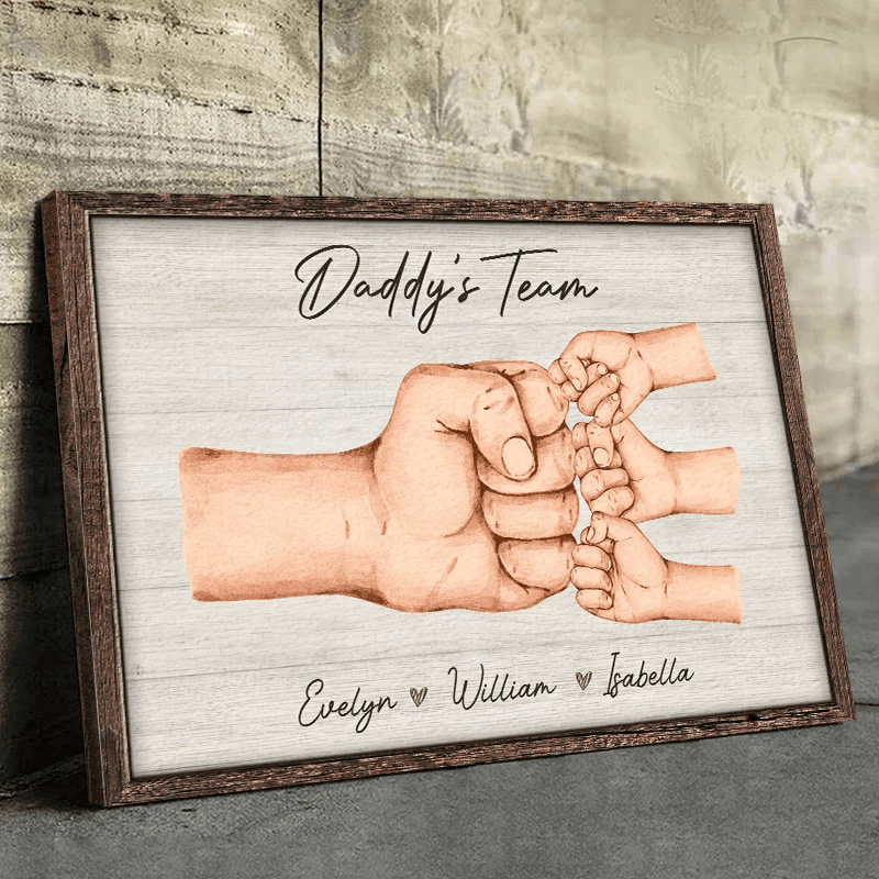 Black Daddy & Kids, Together We're A Team - Personalized Wrapped Canvas - Father's Day Gift for Black Dad, Grandpa, Daddy, Dada, African American, Black History Month, Juneteenth