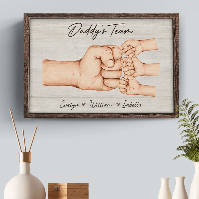 Black Daddy & Kids, Together We're A Team - Personalized Wrapped Canvas - Father's Day Gift for Black Dad, Grandpa, Daddy, Dada, African American, Black History Month, Juneteenth