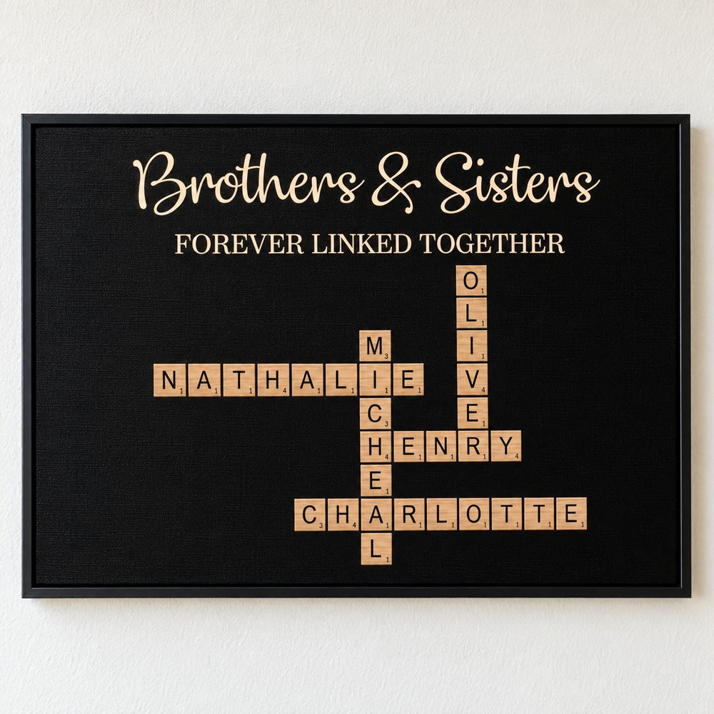 Close up detail of personalized crossword puzzle canvas print texture and tiles