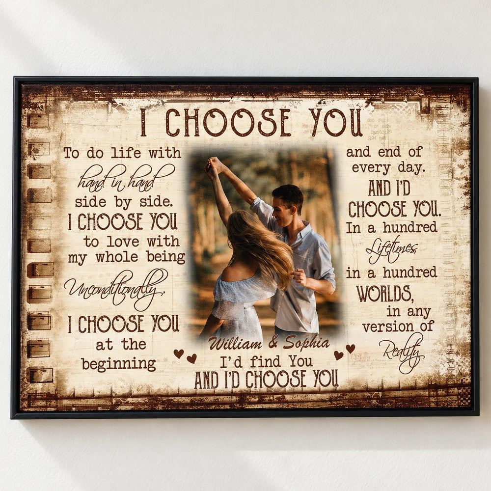 Close-up detail of canvas texture and vintage typography on couple wall art