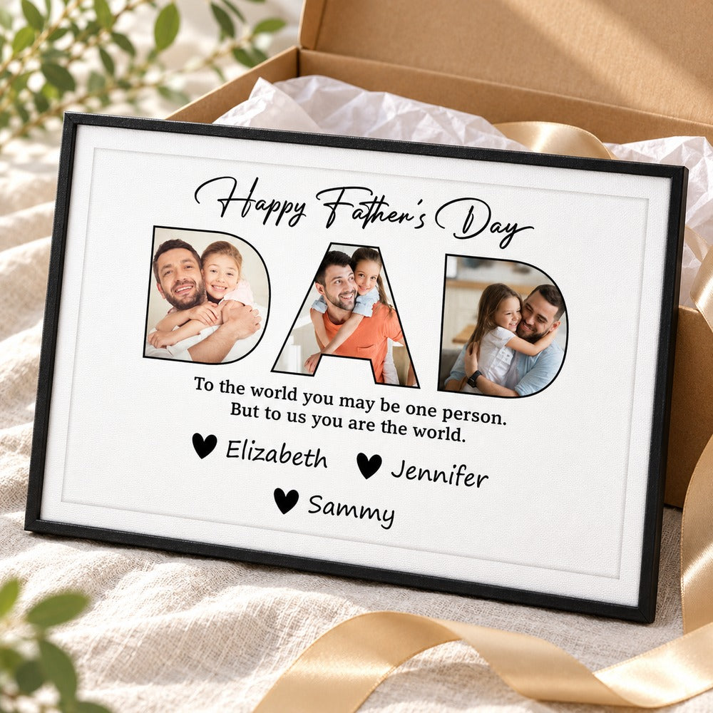 Personalized DAD photo canvas print presented with a gift box and ribbon