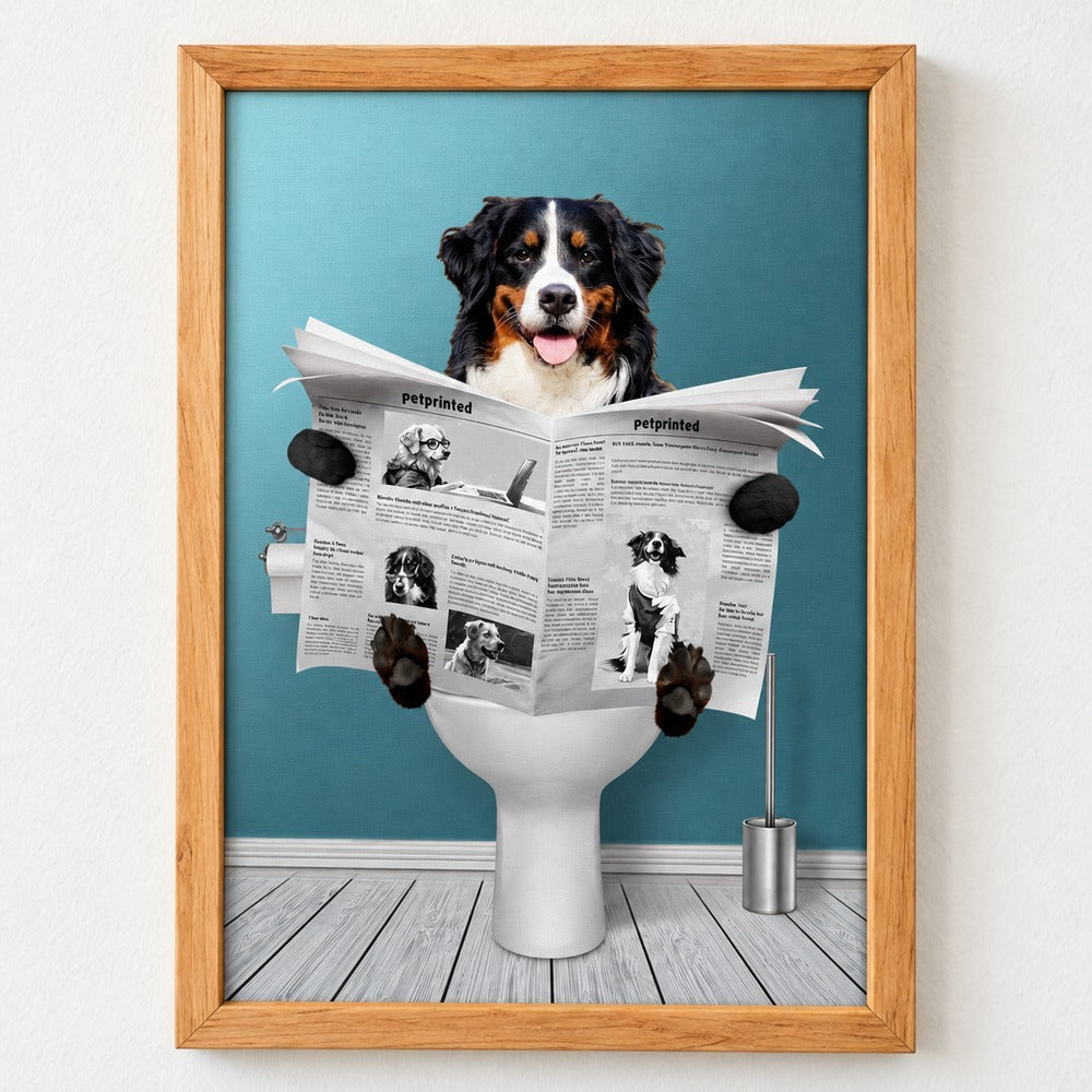 Close-up detail of the wood frame corner and matte print texture on the custom dog canvas