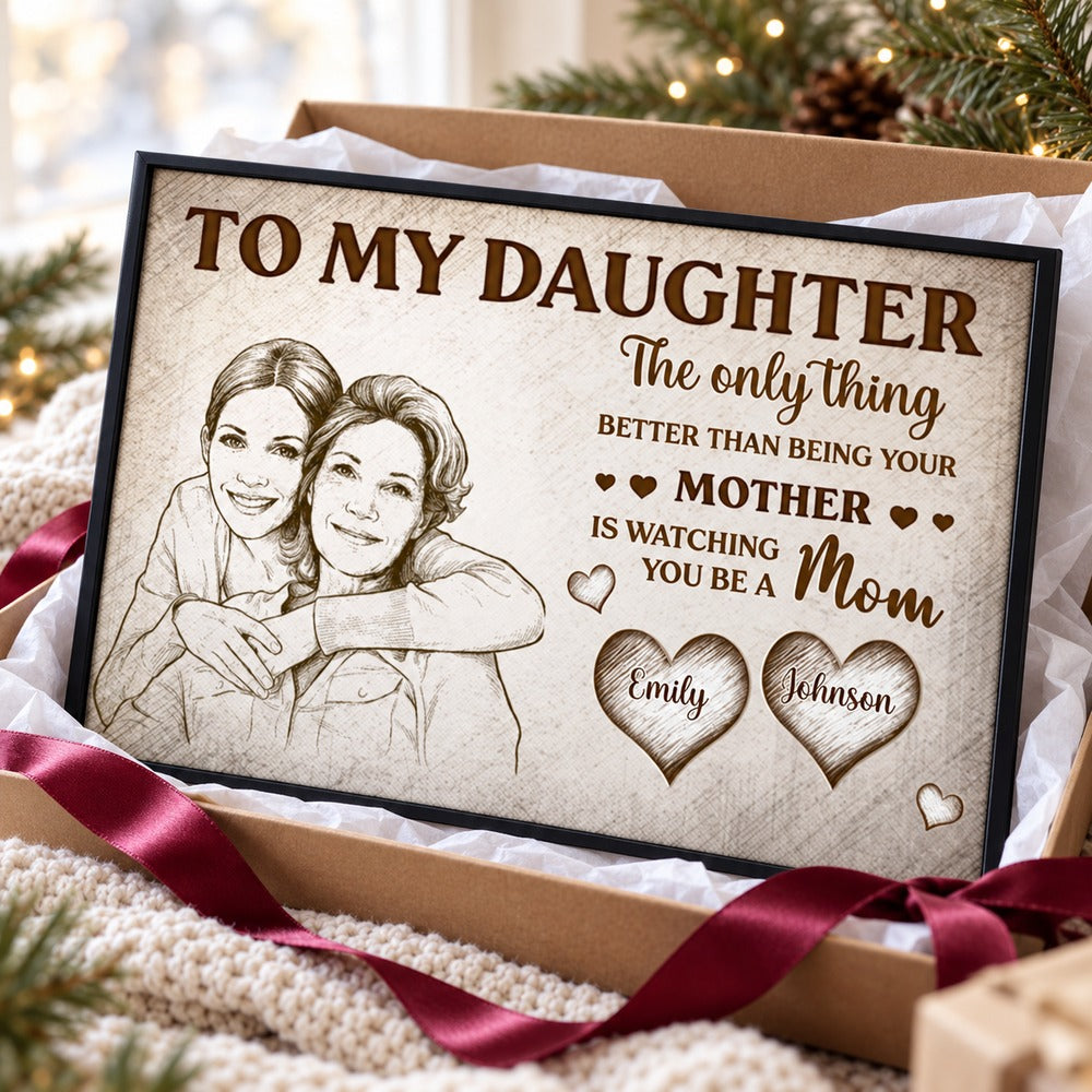 Personalized To My Daughter sketch canvas print with holiday gift box and ribbon