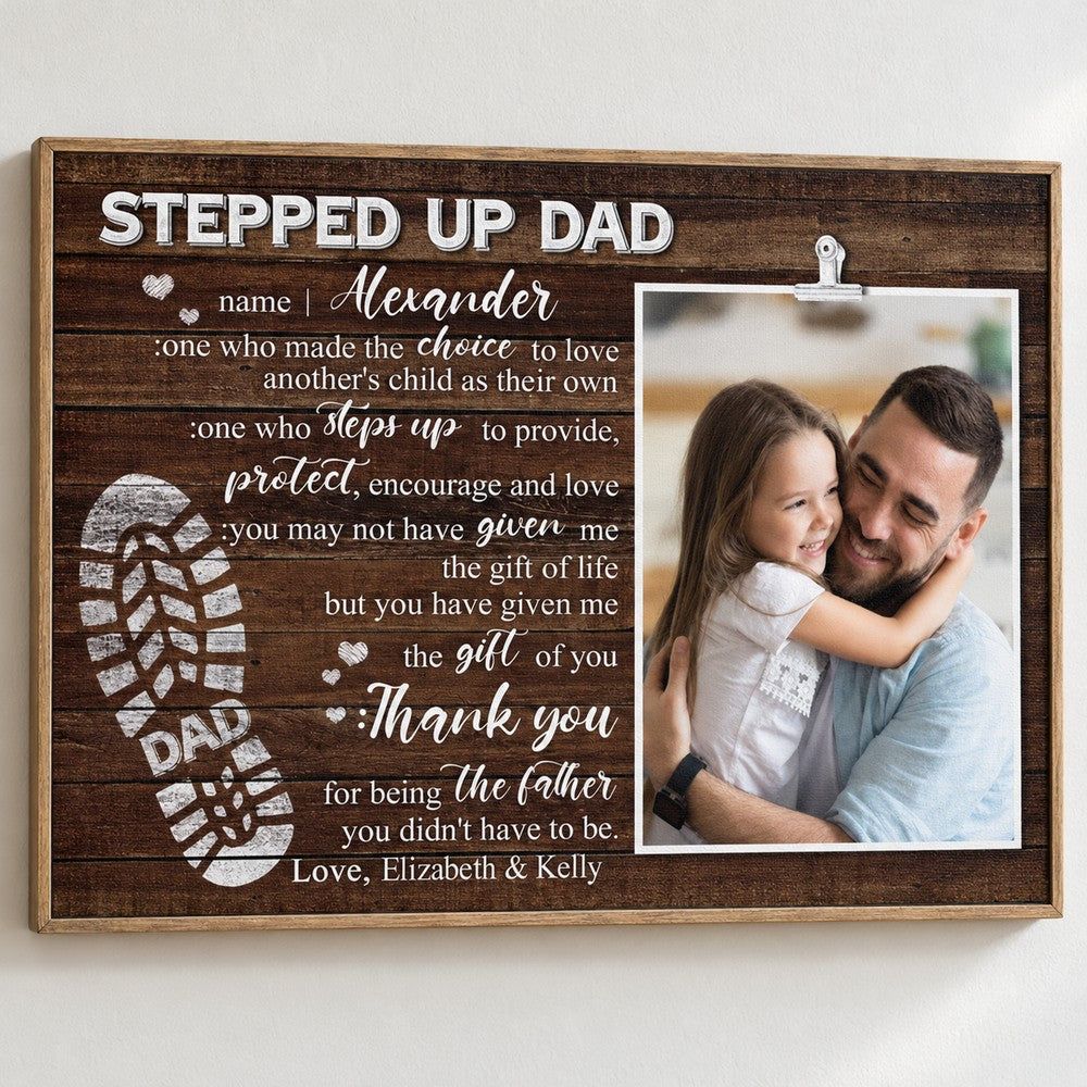 Close up detail of Stepped Up Dad canvas texture and boot print design