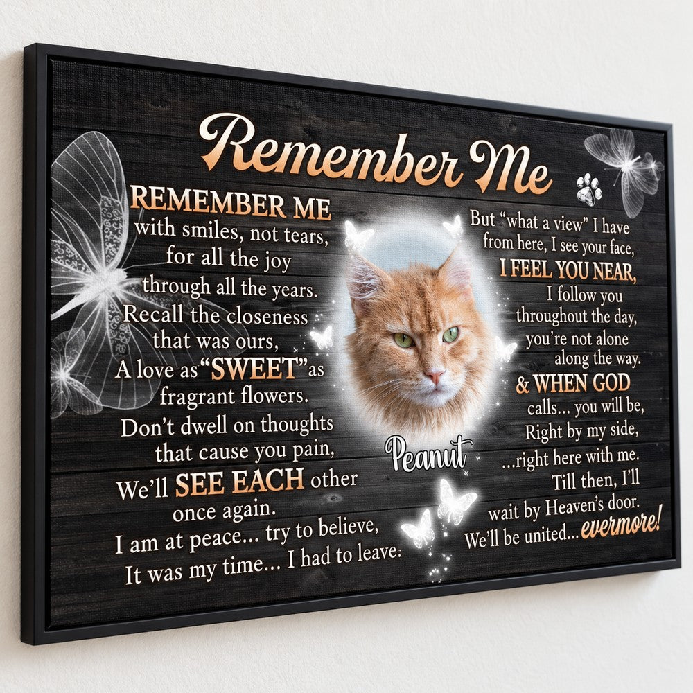 Close-up detail of canvas texture and glowing cat portrait on personalized memorial print