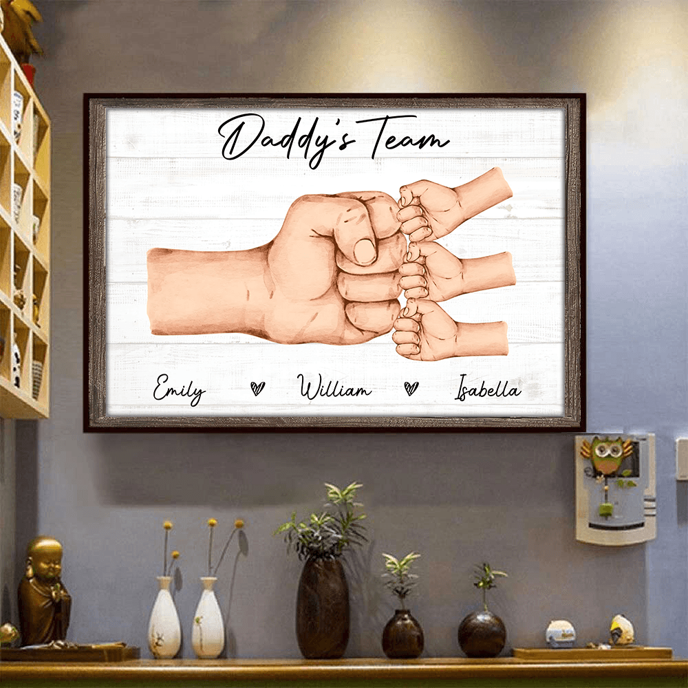 Daddy & Kids Fist Bump - Personalized Horizontal Poster - Father's Day Custom Gift for Dad, Grandpa, Daddy, Dada, Dad Jokes