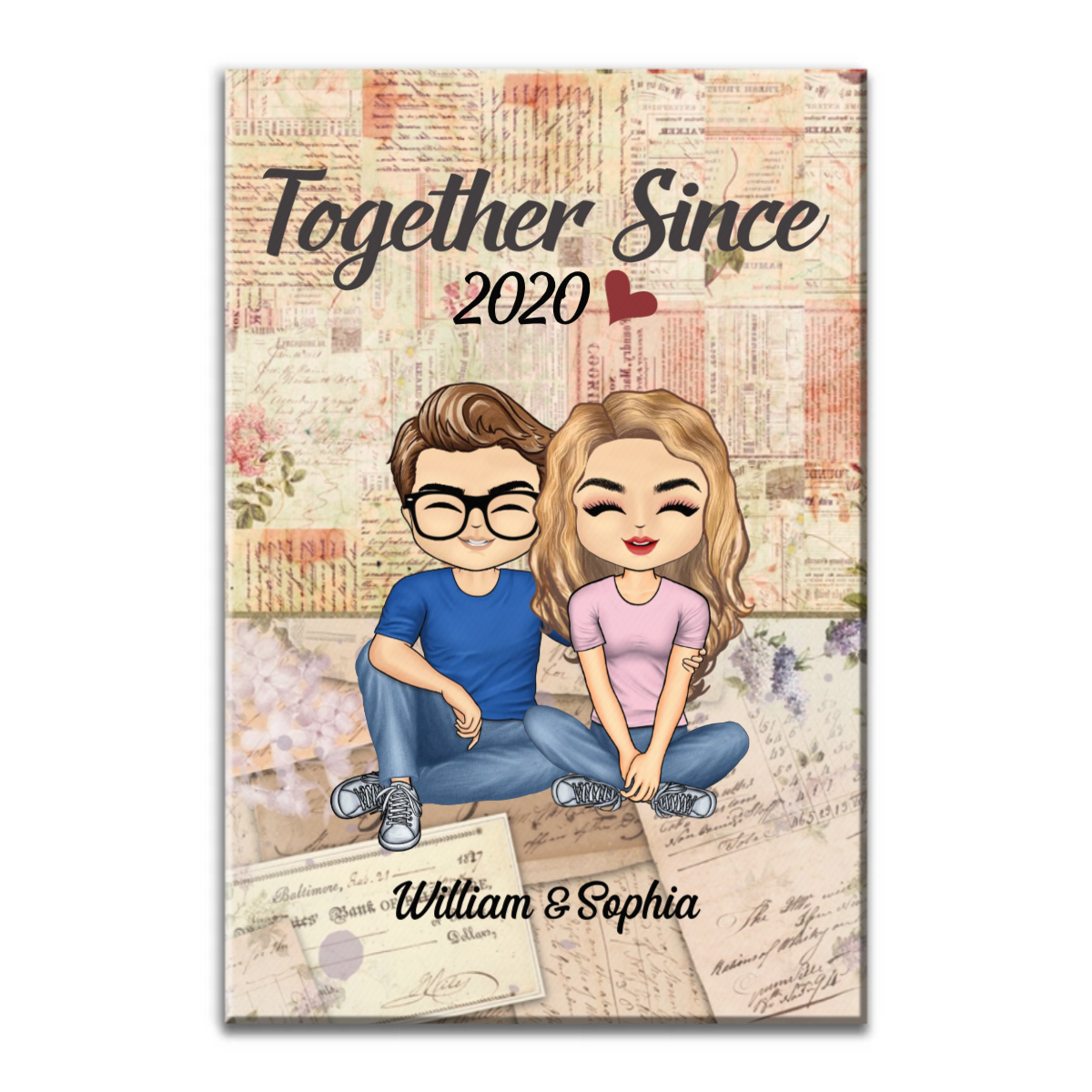 Together Since Husband Wife - Personalized Canvas Print - Gift For Her/Him, Husband/Wife, Couples on Anniversary, Valentine's Day