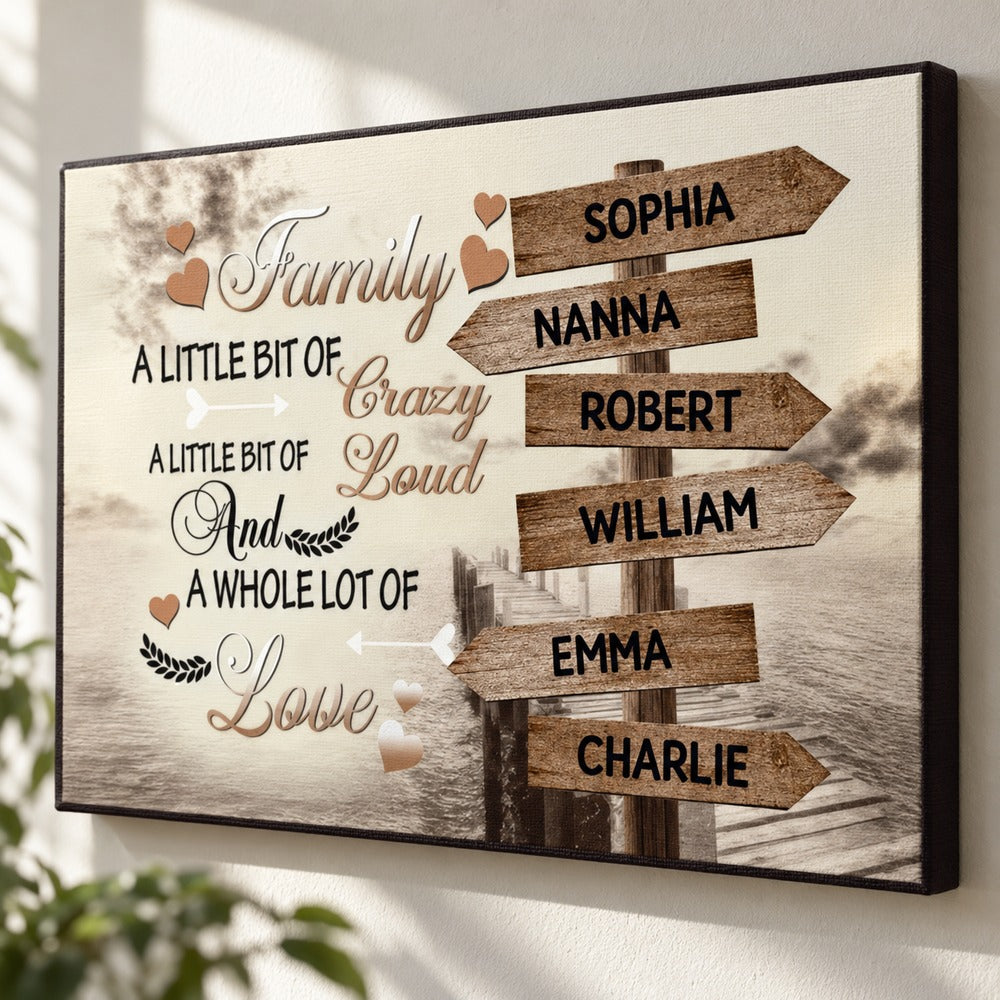 Close up detail of canvas texture and personalized signpost names
