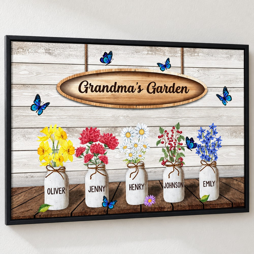 Close up detail of Grandmas Garden canvas texture and watercolor birth month flowers