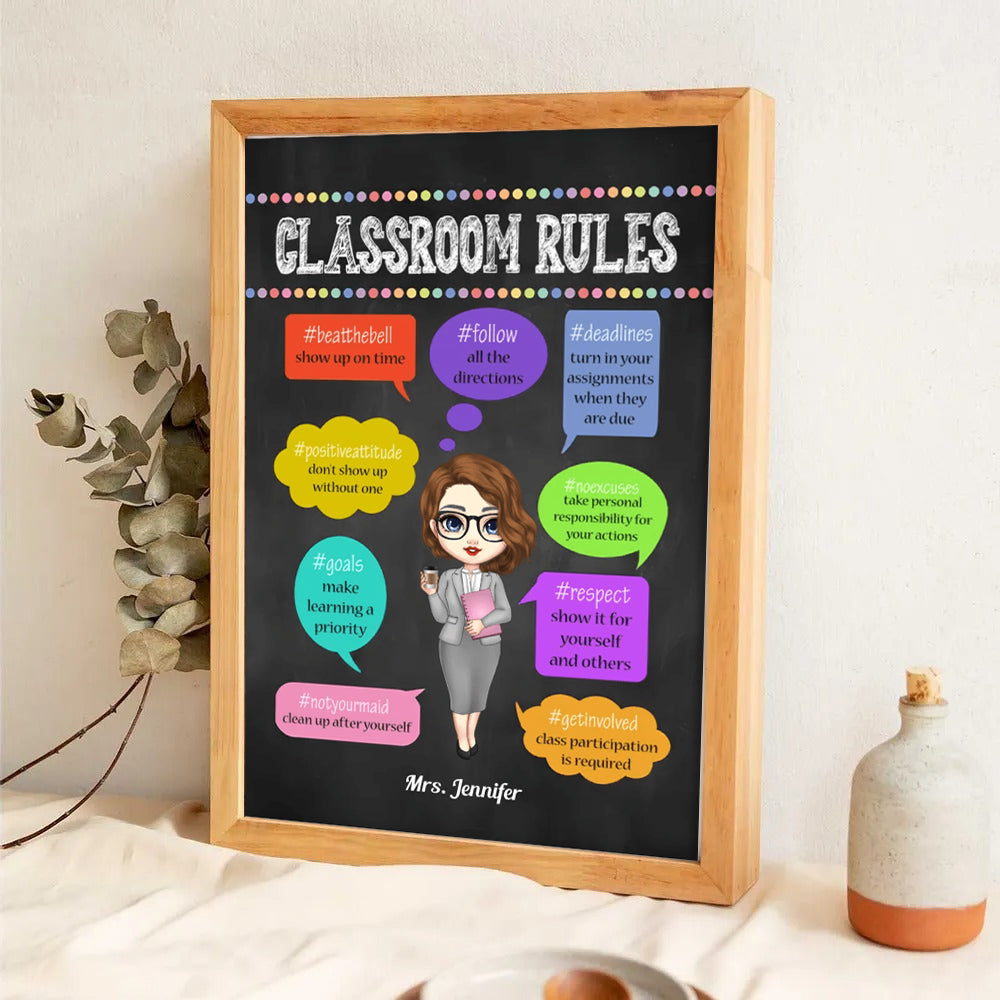Classroom Rules - Personalized Vertical Canvas - Back To School, 1st Day of School - Custom Gift For Teachers & Educators, Classroom Decoration
