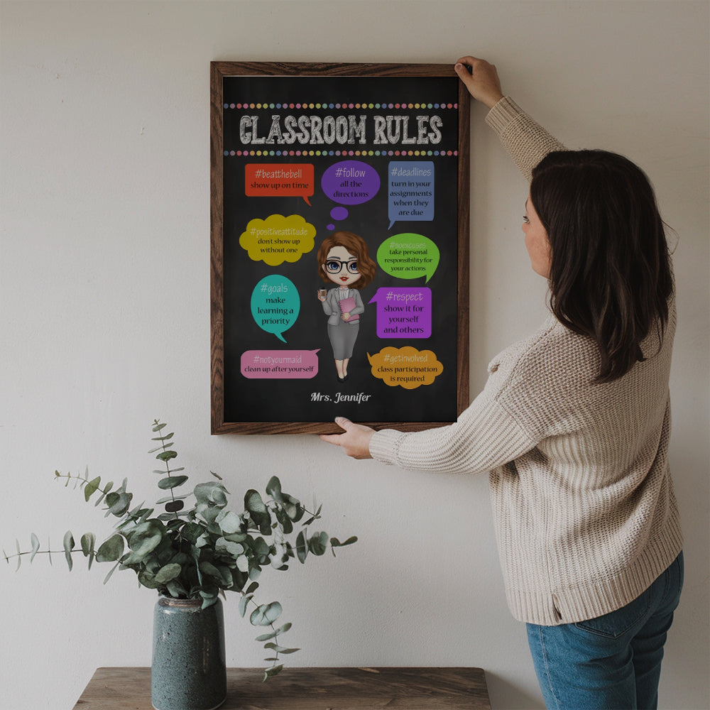 Classroom Rules - Personalized Vertical Canvas - Back To School, 1st Day of School - Custom Gift For Teachers & Educators, Classroom Decoration