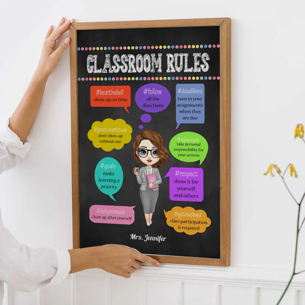 Classroom Rules - Personalized Vertical Canvas - Back To School, 1st Day of School - Custom Gift For Teachers & Educators, Classroom Decoration