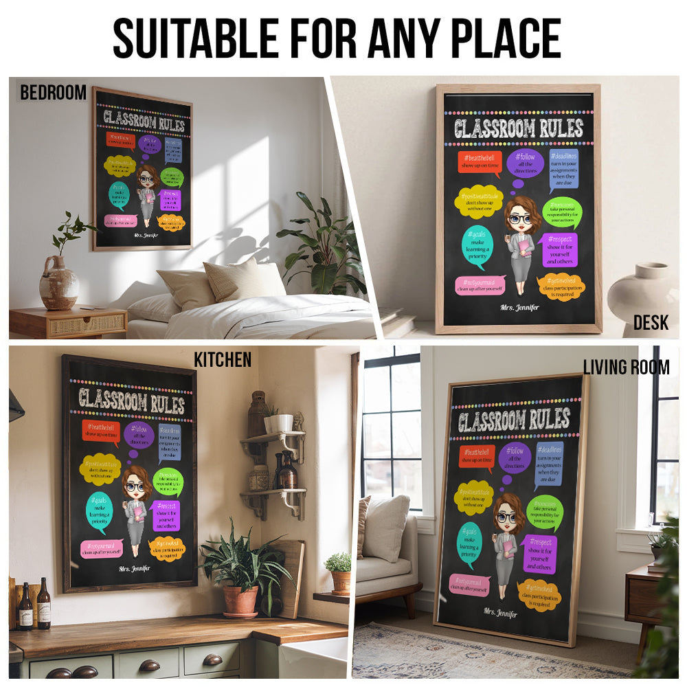 Classroom Rules - Personalized Vertical Canvas - Back To School, 1st Day of School - Custom Gift For Teachers & Educators, Classroom Decoration