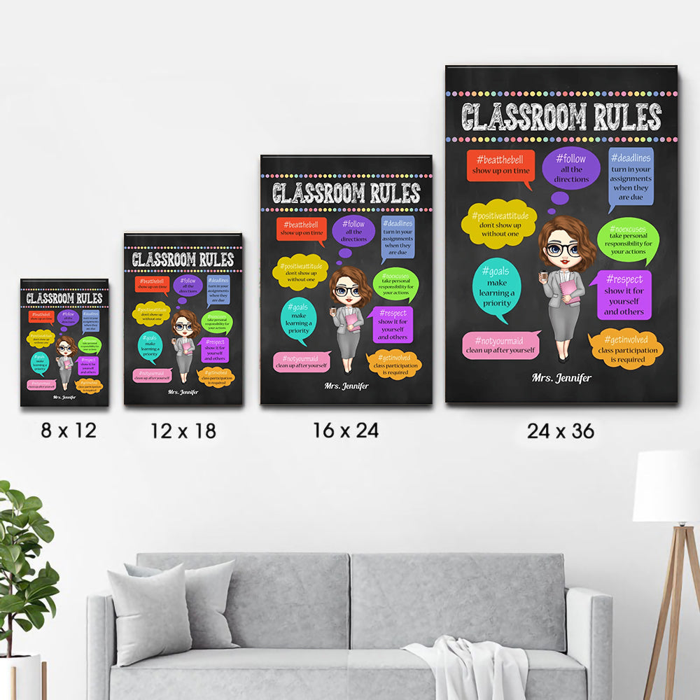Classroom Rules - Personalized Vertical Canvas - Back To School, 1st Day of School - Custom Gift For Teachers & Educators, Classroom Decoration