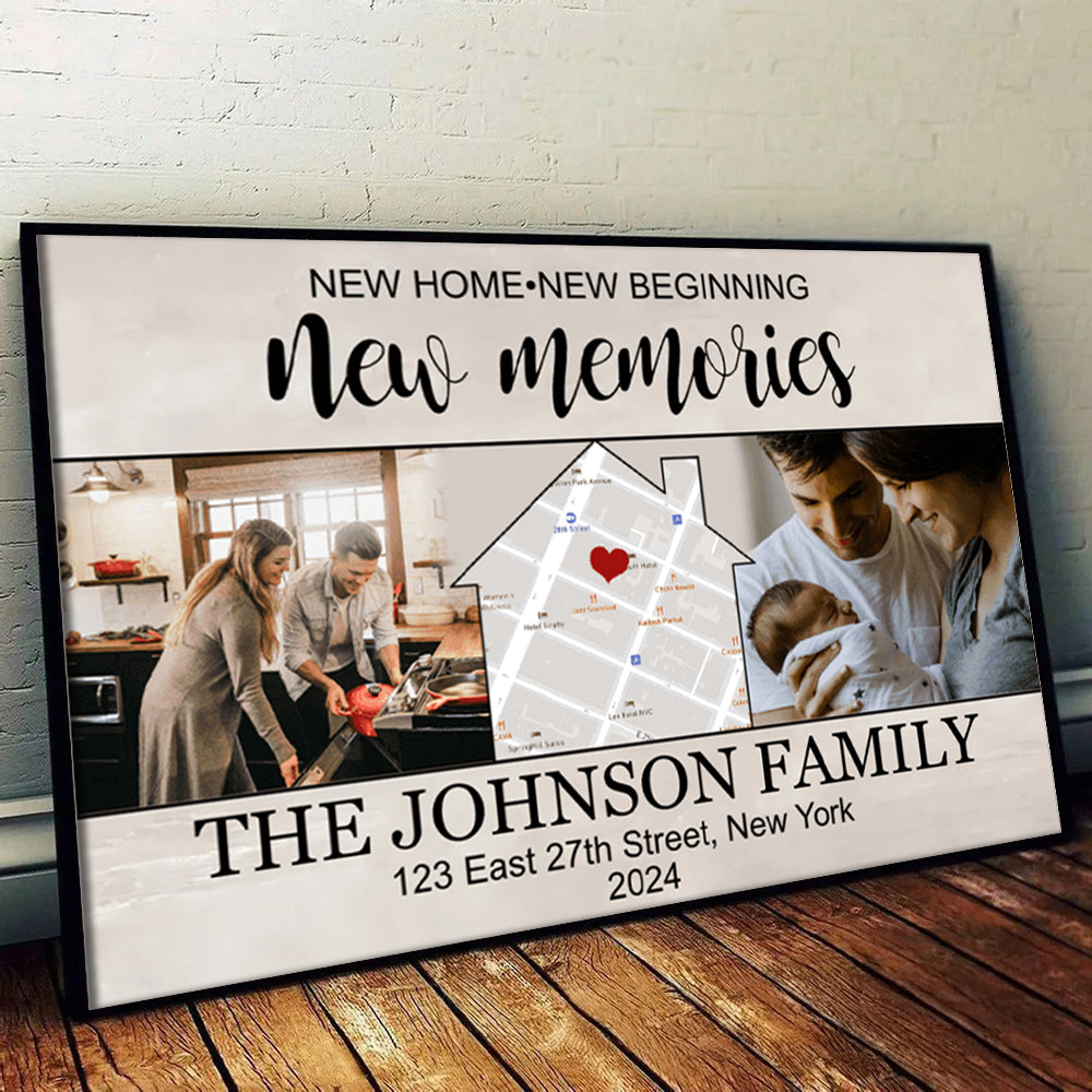 Custom Photo Housewarming Gift - New Home New Beginning New Memories - Personalized Gift For New House | Canvas | Wall Art | Home & Room Decor