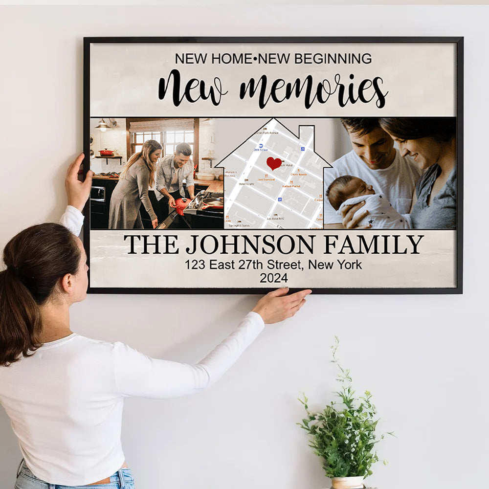 Custom Photo Housewarming Gift - New Home New Beginning New Memories - Personalized Gift For New House | Canvas | Wall Art | Home & Room Decor