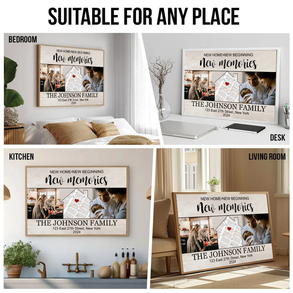 Custom Photo Housewarming Gift - New Home New Beginning New Memories - Personalized Gift For New House | Canvas | Wall Art | Home & Room Decor