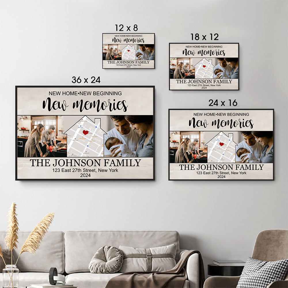 Custom Photo Housewarming Gift - New Home New Beginning New Memories - Personalized Gift For New House | Canvas | Wall Art | Home & Room Decor