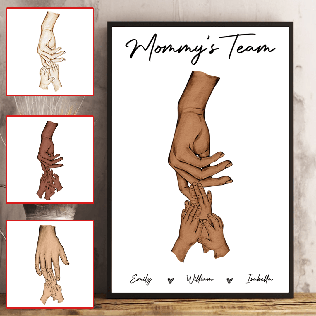 Black Mom Holding Kid's Hands - Custom Wall Art - Personalized Gift for Mother's Day, Black History Month, Juneteenth, or Any Occasion
