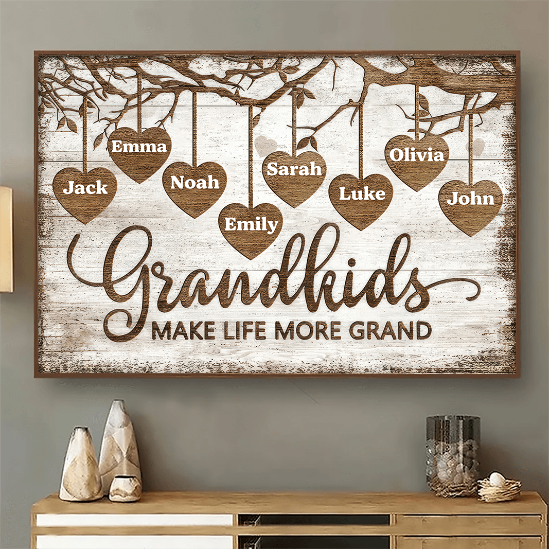 Grandkids Make Life More Grand Wall Art - Personalized Family Gift For Grandma, Grandpa, Grandparent | Canvas