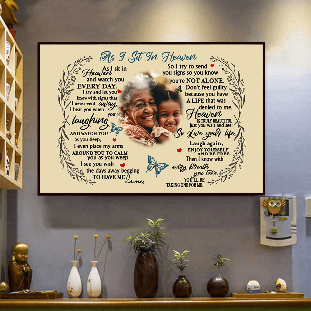 Custom Photo As I Sit In Heaven | Memorial Sympathy Personalized Gift for Family Members, Grandma, Grandpa, Dad, Mom, Daughters, Sons | Canvas