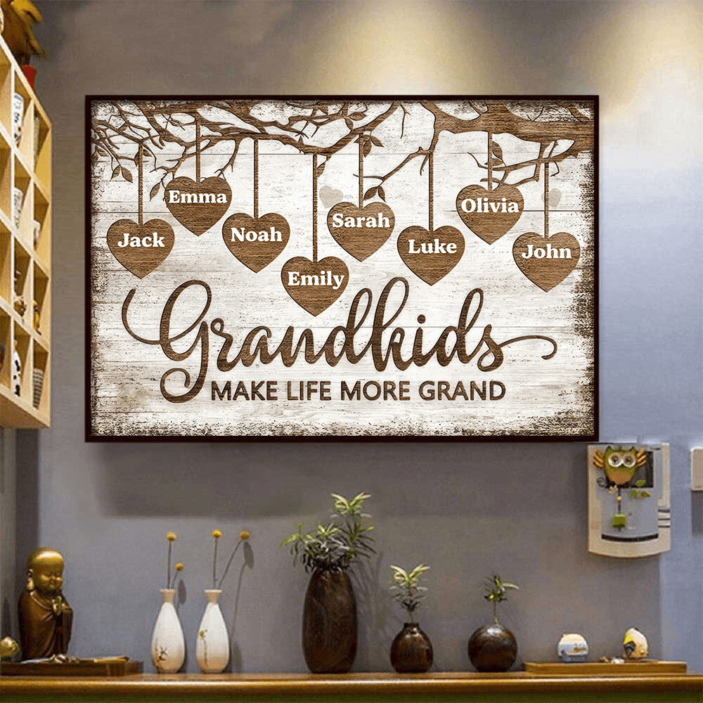 Grandkids Make Life More Grand Wall Art - Personalized Family Gift For Grandma, Grandpa, Grandparent | Canvas