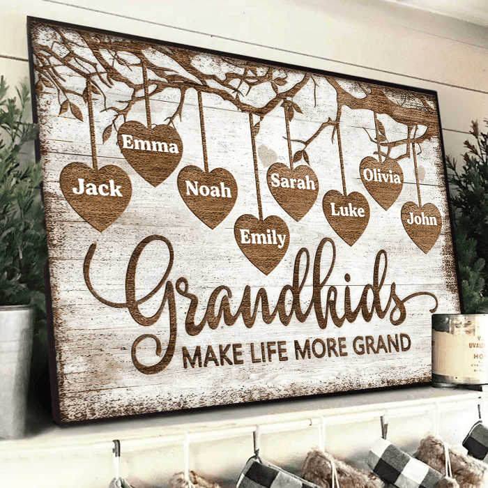 Grandkids Make Life More Grand Wall Art - Personalized Family Gift For Grandma, Grandpa, Grandparent | Canvas