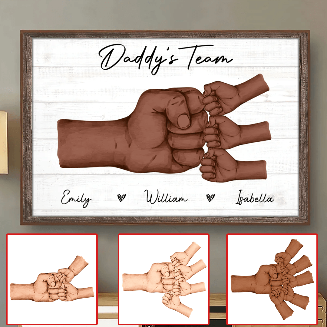 Fist Pump Black Daddy & Kids - Custom Wall Art - Personalized Gift for Father's Day, Black History Month, Juneteenth, or Any Occasion