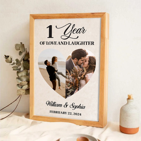 Custom Photo 1 Year Of Love And Laughter Couple - Personalized Canvas Print - Gift For Her/Him, Husband/Wife, Couples on Anniversary, Valentine's Day