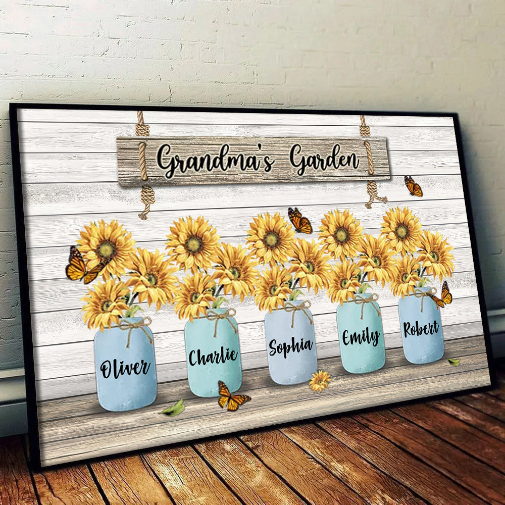 Grandma‘s Garden Sunflower Vase - Personalized Canvas - Gift for Grandma, Nana, Grandparent