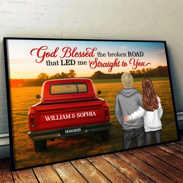 God Bless the Broken Road Couple Back View - Personalized Canvas Prints - Gift For Her/Him, Husband/Wife, Couples on Anniversary, Valentine's Day