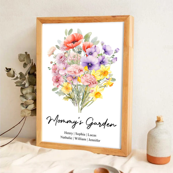 Family Birth Flower Bouquet Flowers - Personalized Canvas Prints - Mother's Day Gift For Mom, Grandma