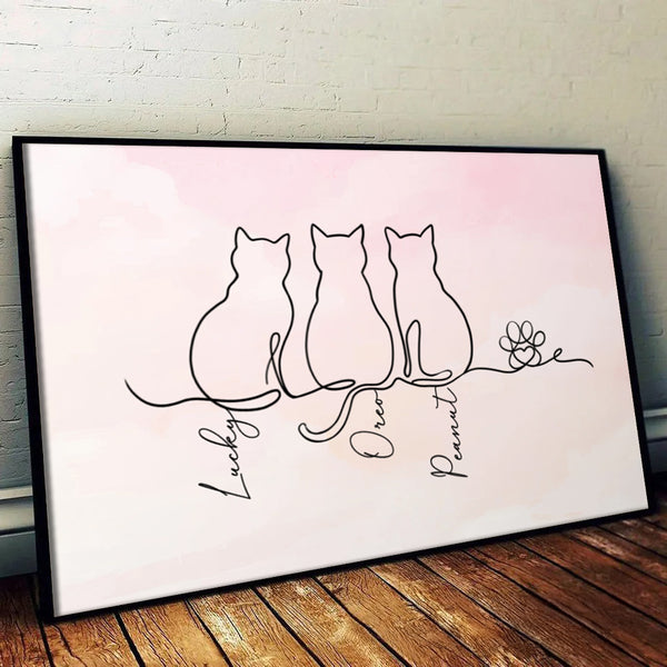 Adorable Cat Line - Personalized Canvas - Gift For Cat Lovers, Cat Mom, Cat Dad