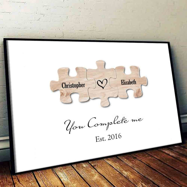 You Complete Me Couple Puzzle - Personalized Canvas Prints - Gift For Her/Him, Husband/Wife, Couples on Anniversary, Valentine's Day
