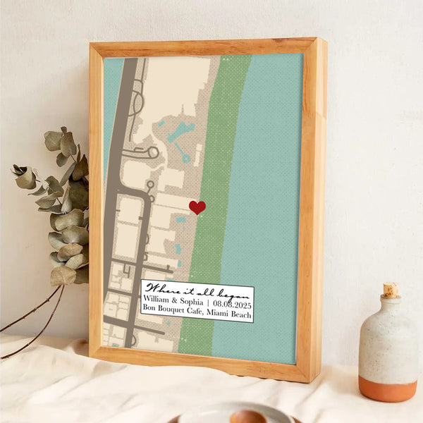 Where It All Began Where We Met Map Couple - Personalized Canvas Prints - Gift For Her/Him, Husband/Wife, Couples on Anniversary, Valentine's Day
