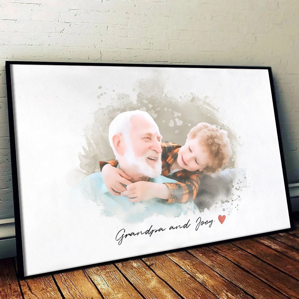 Custom Photo Grandpa and Kid Portrait - Personalized Canvas - Gift For Grandpa/Grandma, Mom/Dad