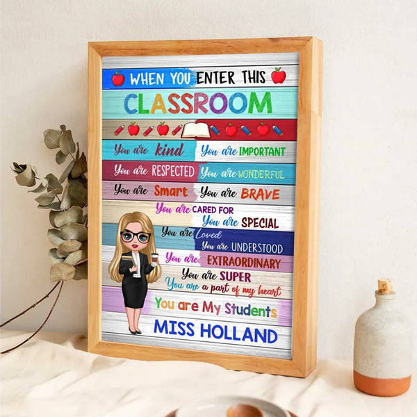 Colorful Doll Teacher Classroom Welcome - Personalized Canvas - Back To School, 1st Day of School - Custom Gift For Teachers & Educators, Classroom Decoration