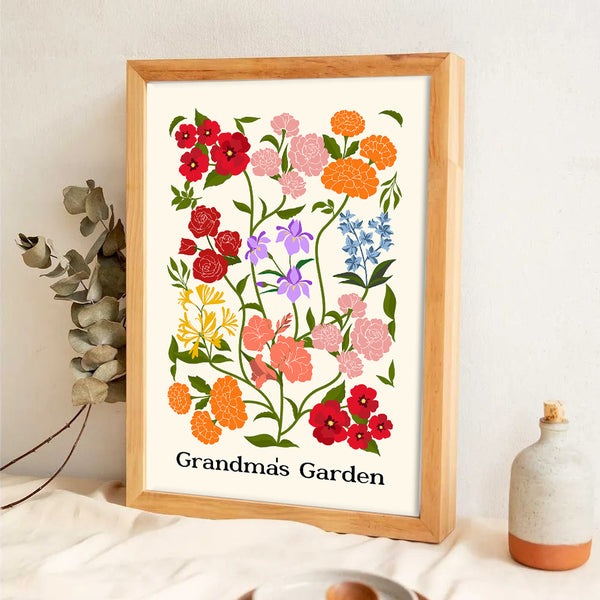 Custom Family Birth Flower Bouquet Artwork Minimalist - Personalized Canvas - Mother's Day Gift For Mom, Grandma