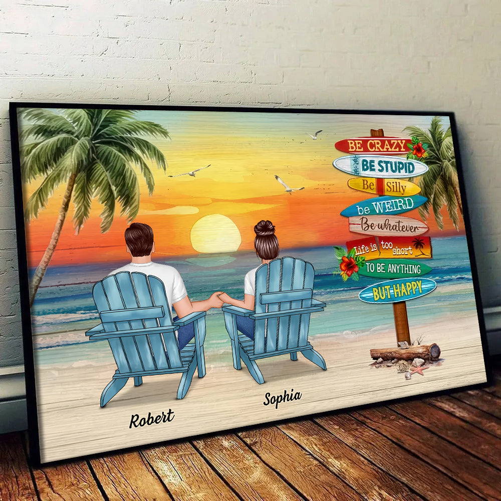 Summer Couple Sitting Be Happy - Personalized Canvas - Gift For Her/Him, Husband/Wife, Couples on Anniversary, Valentine's Day