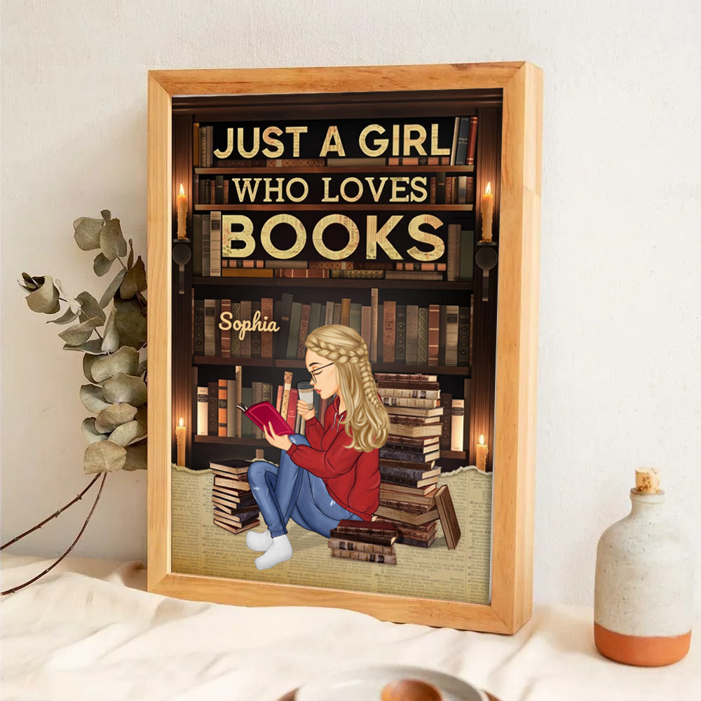 Just A Girl Who Loves Books Reading - Personalized Canvas Print - Gift For Librarian, Book Lovers