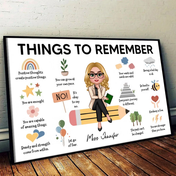 Things to Remember Gift For Teacher - Personalized Canvas - Back To School, 1st Day of School - Custom Gift For Teachers & Educators, Classroom Decoration