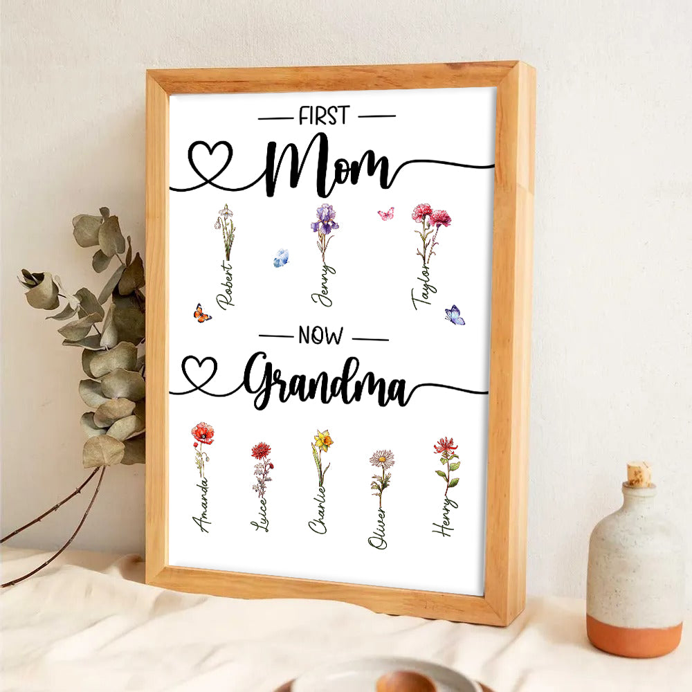 Birth Month Flower First Mom Now Grandma - Personalized Canvas - Gift For Gift For Grandma, Mom, Mother's Day