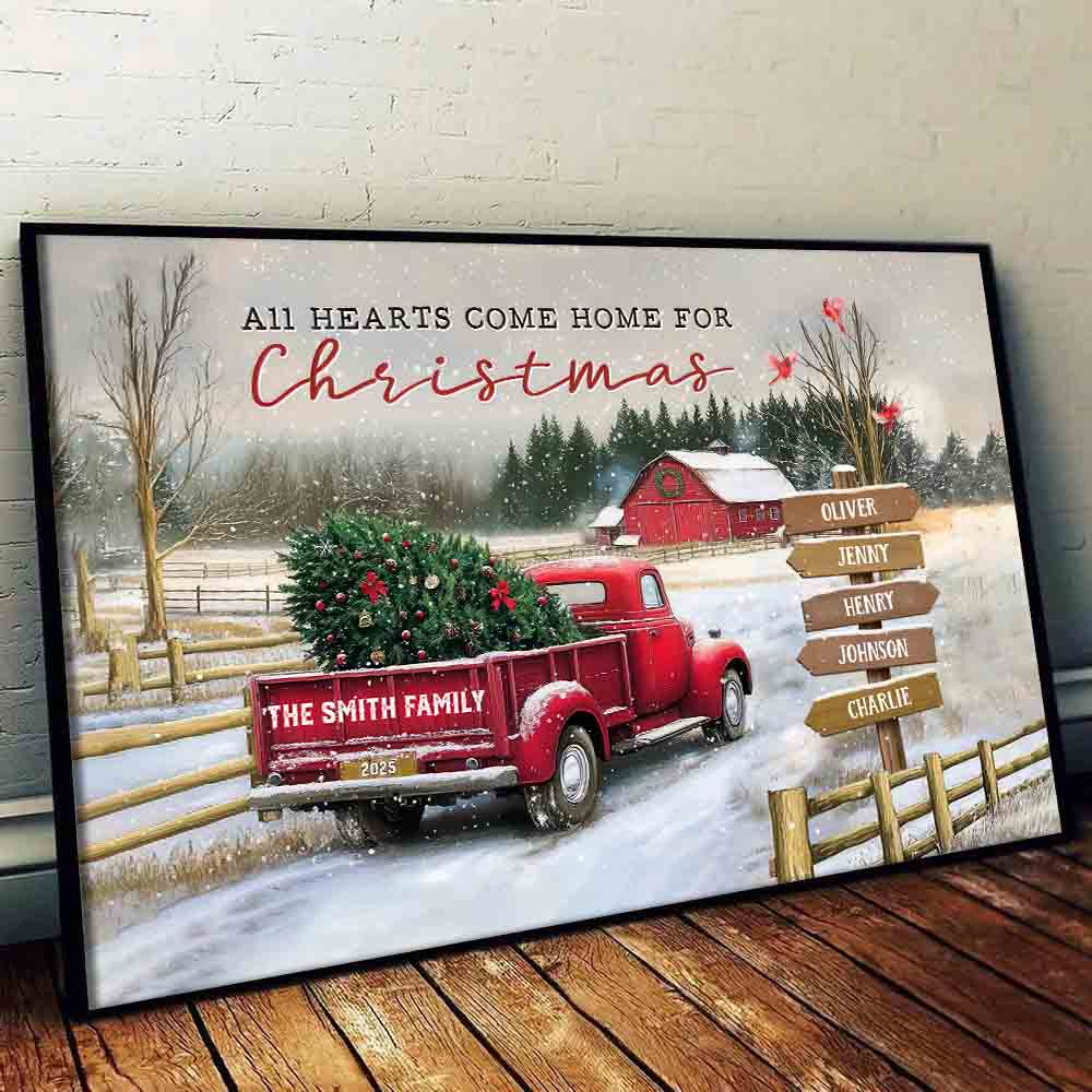 All Hearts Come Home For Christmas - Personalized Canvas - Gift For Family Members, Mom and Dad