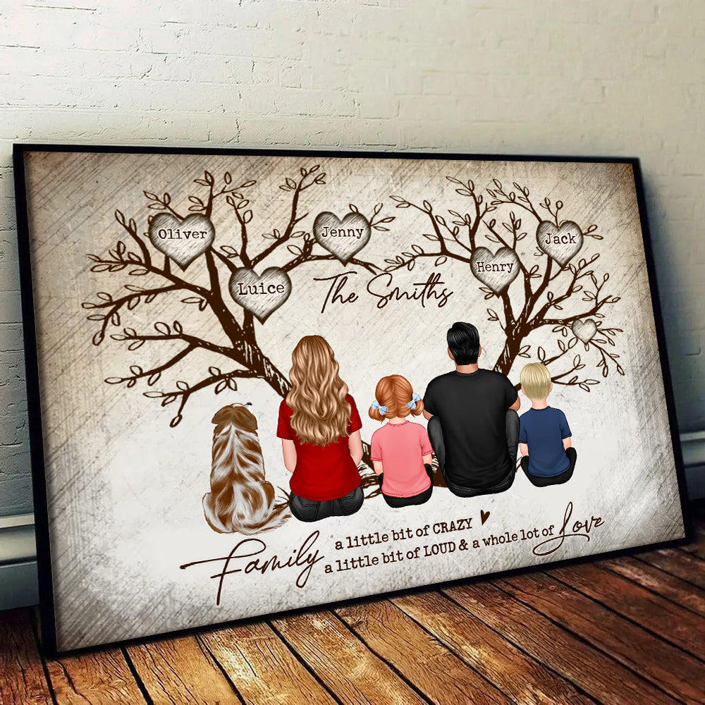 Family Heart Tree Sitting - Personalized Horizontal Canvas - Gift For Family Members, Mom and Dad, Dog, Cat