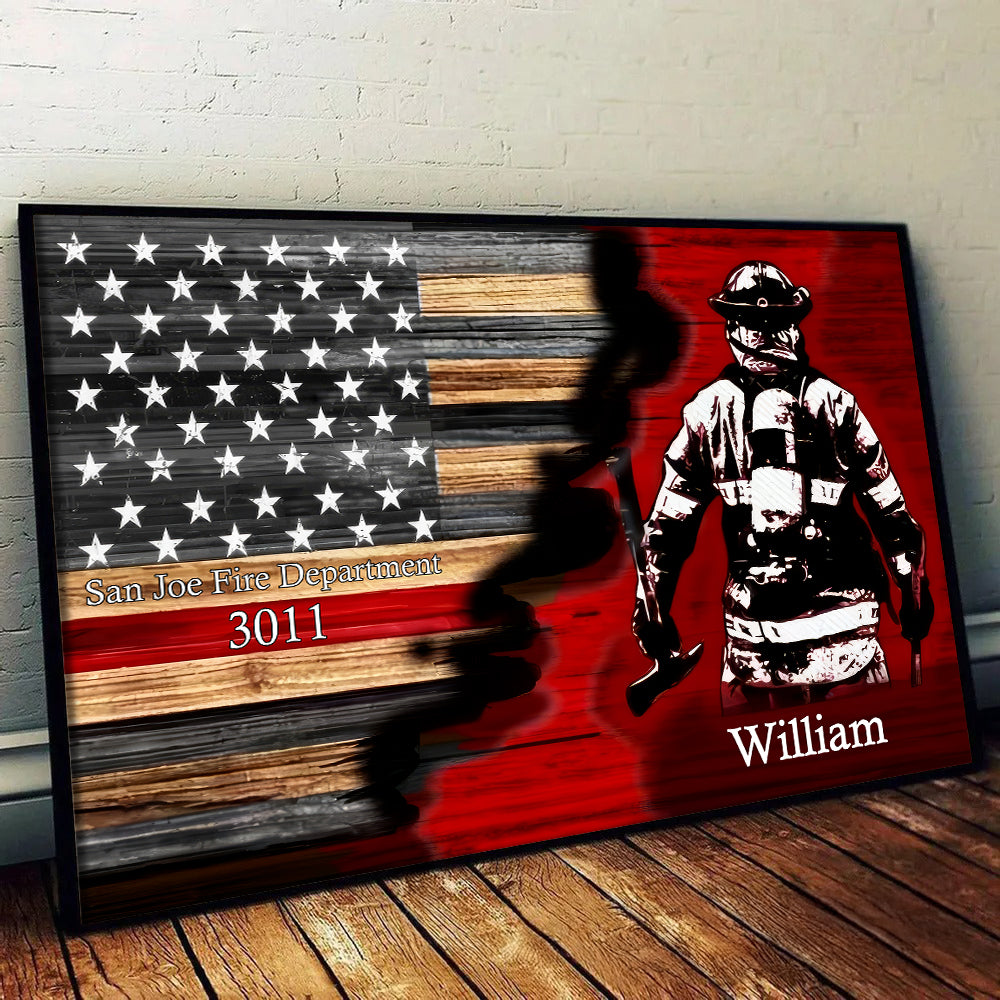 Half Thin Red Line Bunker Gear - Personalized Canvas - Gift For Firefighter, Paramedic